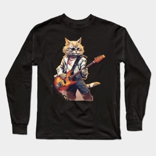 Rockstar Cat Playing Electric Guitar Long Sleeve T-Shirt